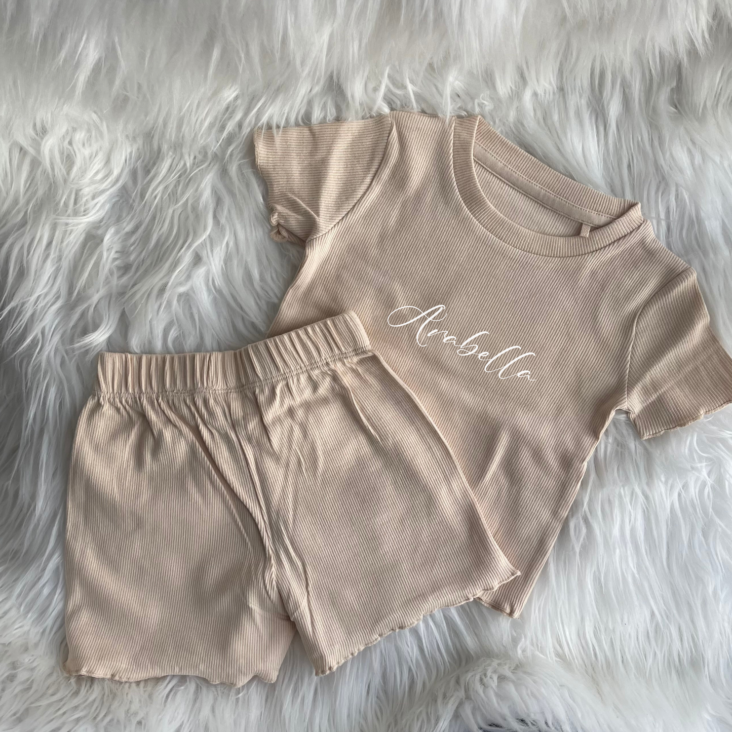 Ribbed short set - 6-12 months - colour Nude
