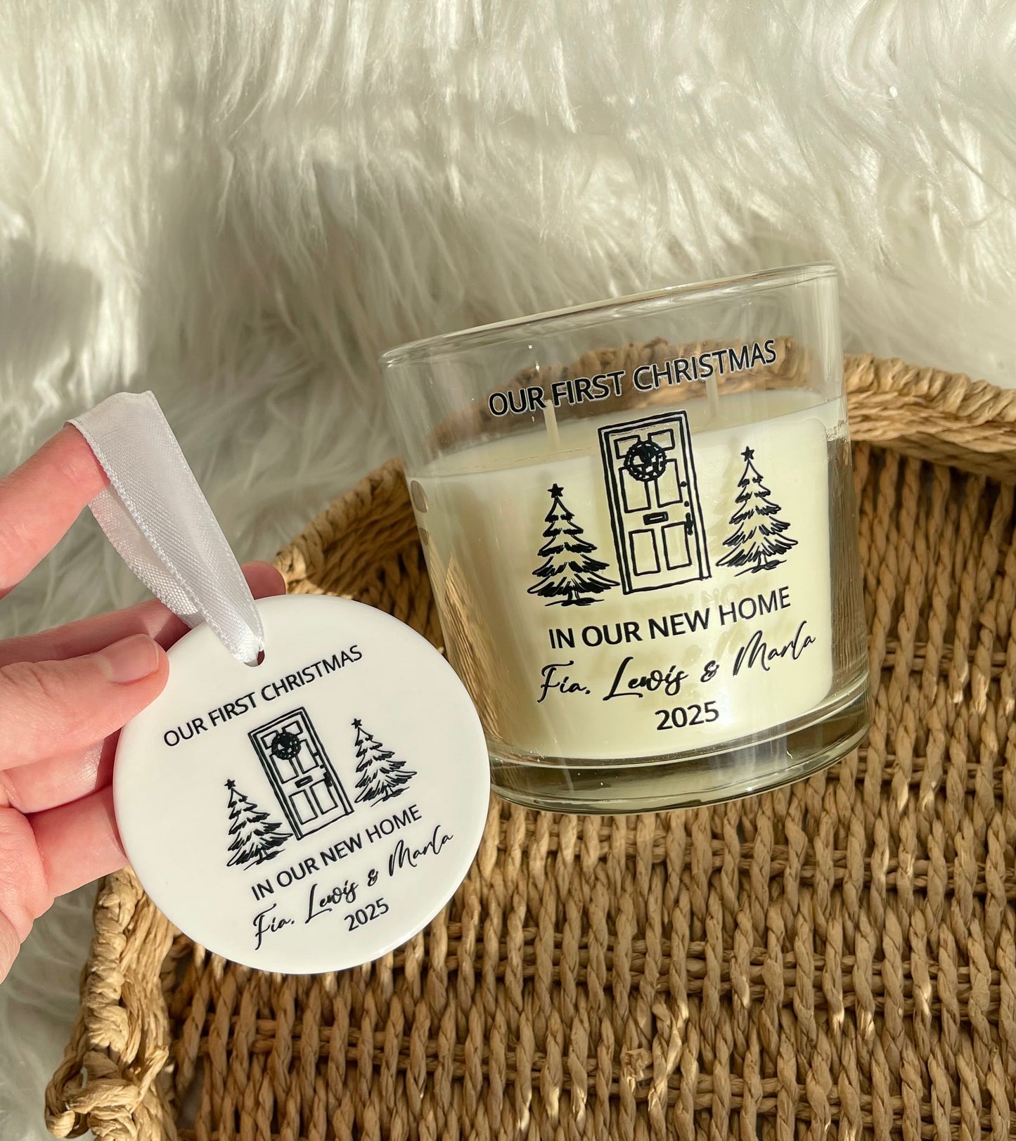 First Christmas in our new home medium candle