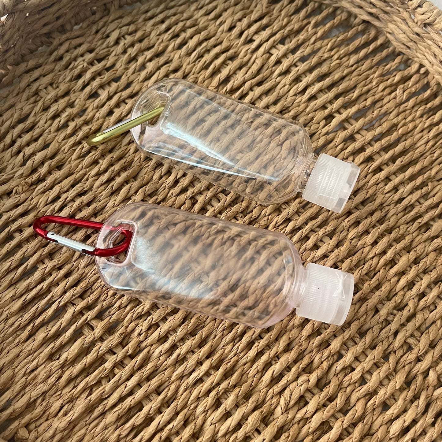 Hand sanitizer bottle with clip