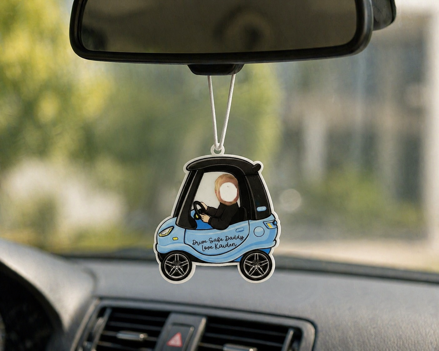 Personalised little car mirror decoration with face (upload image)