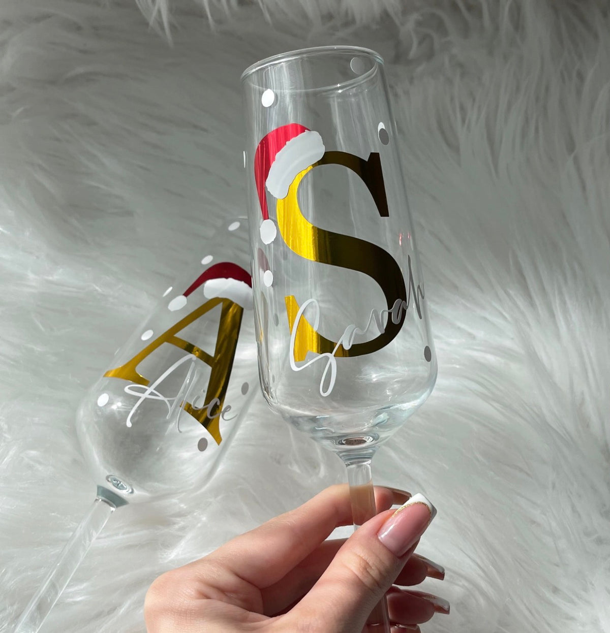 Santa Hat initial champagne glass