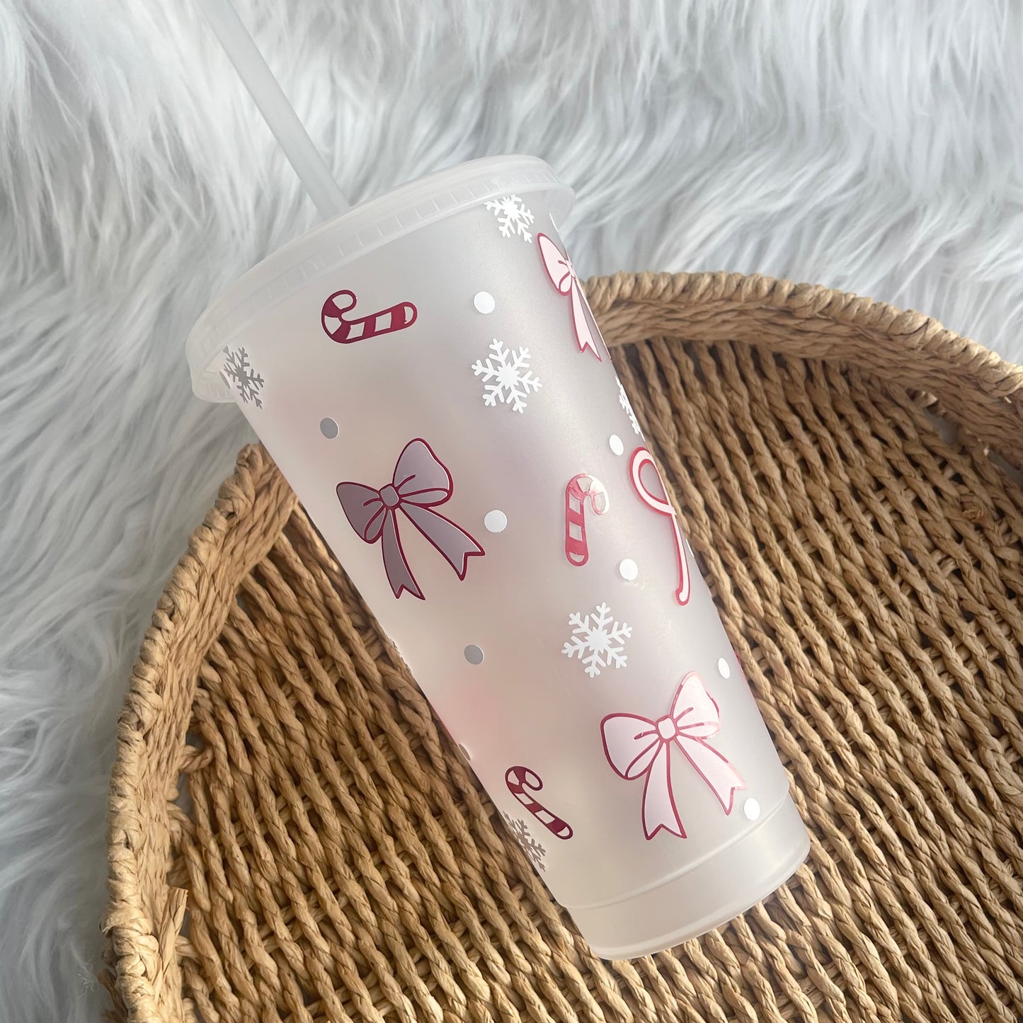 Christmas cold cup - bows , snowflakes & candy canes