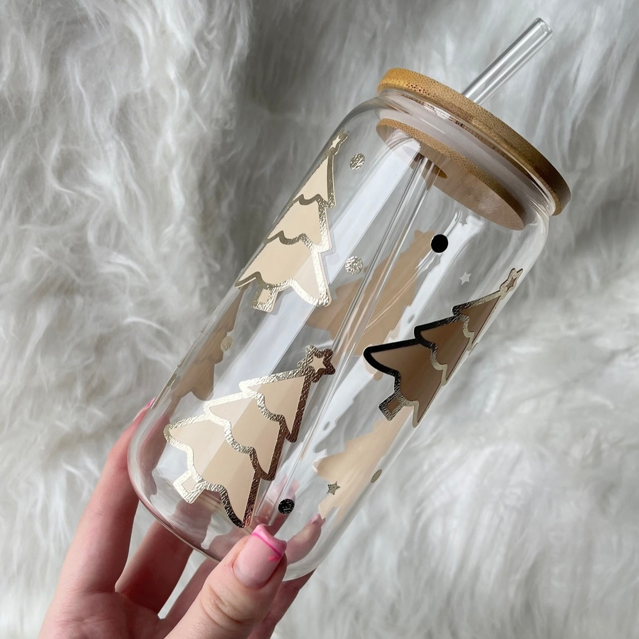 Layered beige & Gold Trees bamboo lid cup