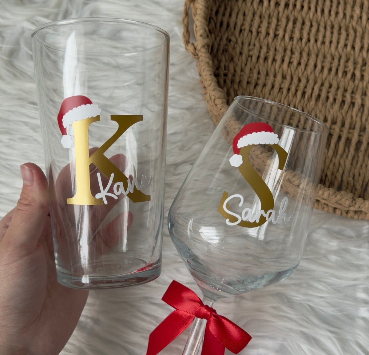 Santa Hat Initial Glass (different glass options available)