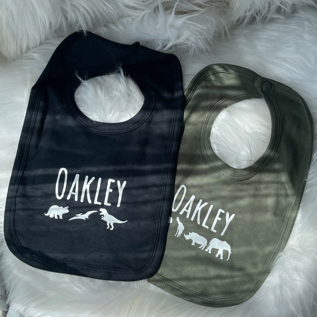 Dino & safari animal bib set