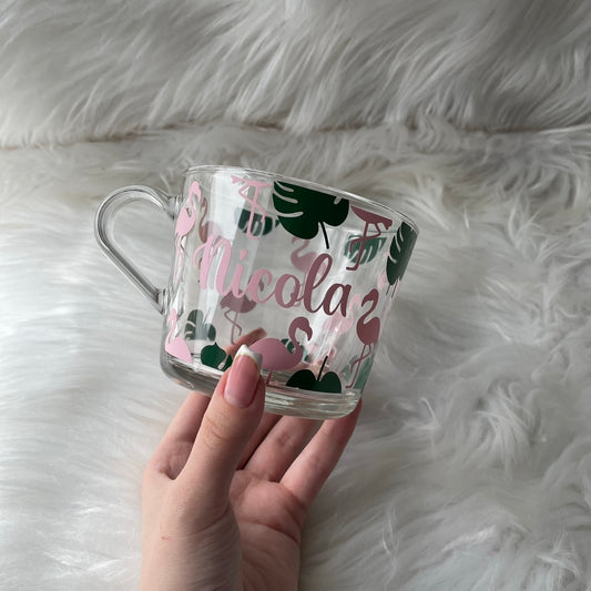 Flamingo & palm leaf mug