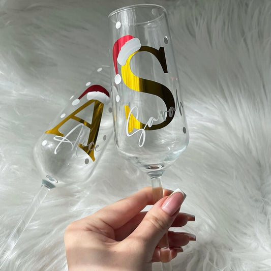 Christmas hat initial glass