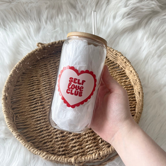 Self love club bamboo lid can glass (RTS)