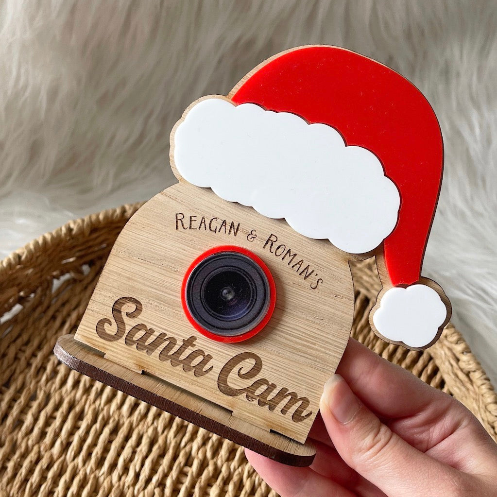 Santa with 3D Lens , oak veneer & acrylic with stand