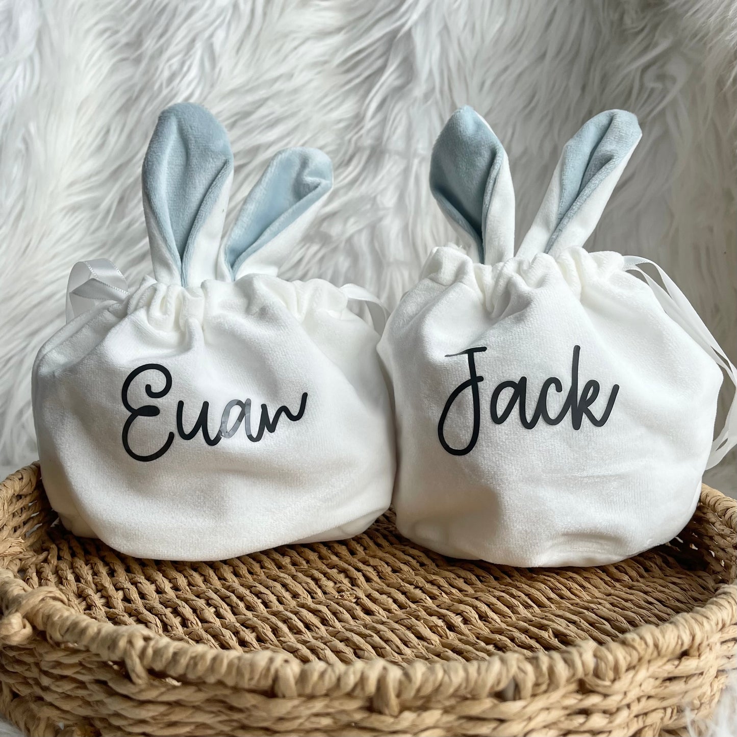 Blue bunny ear drawstring bags