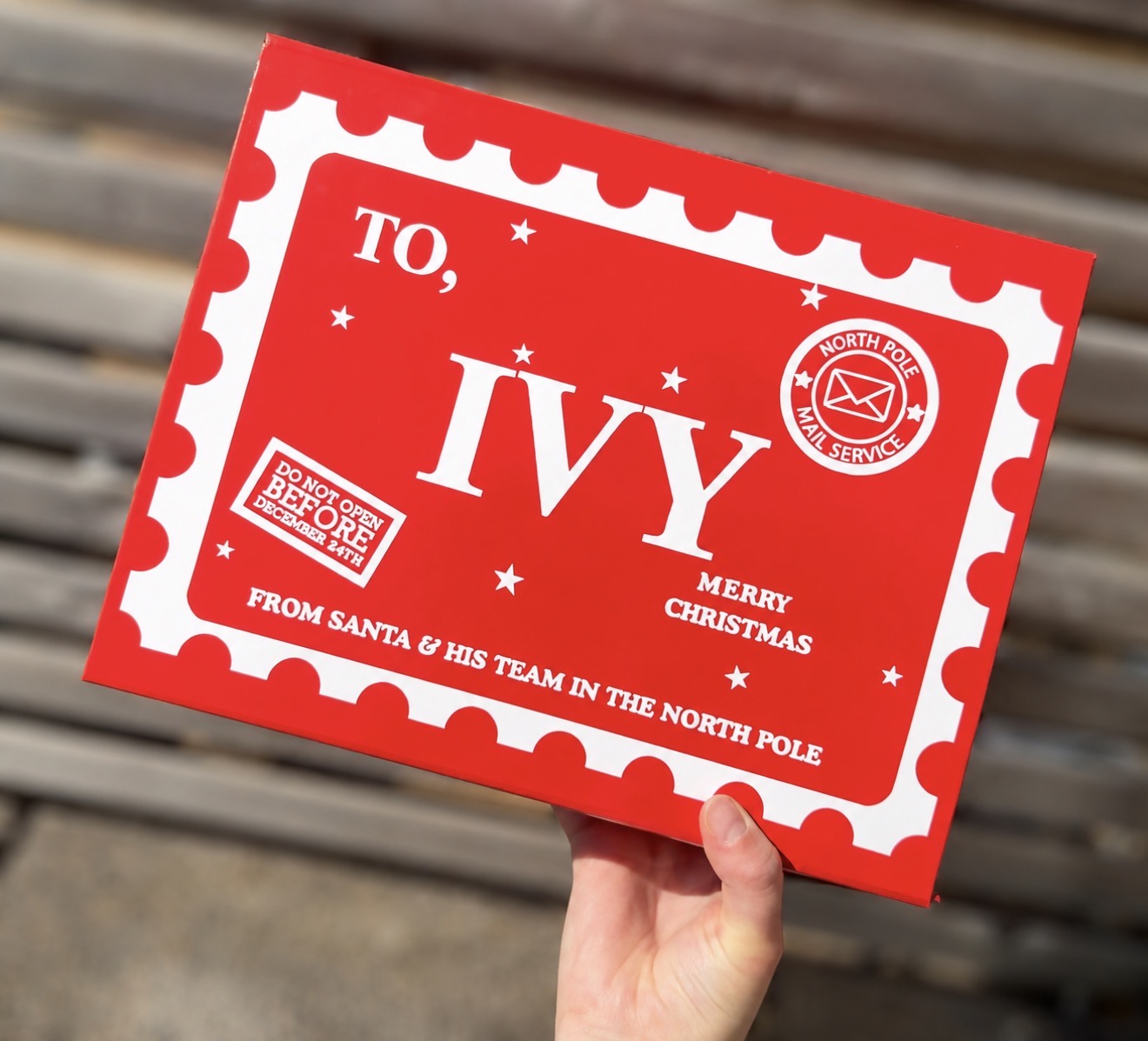 Postage stamp style - Christmas Eve Magnet Box in Red