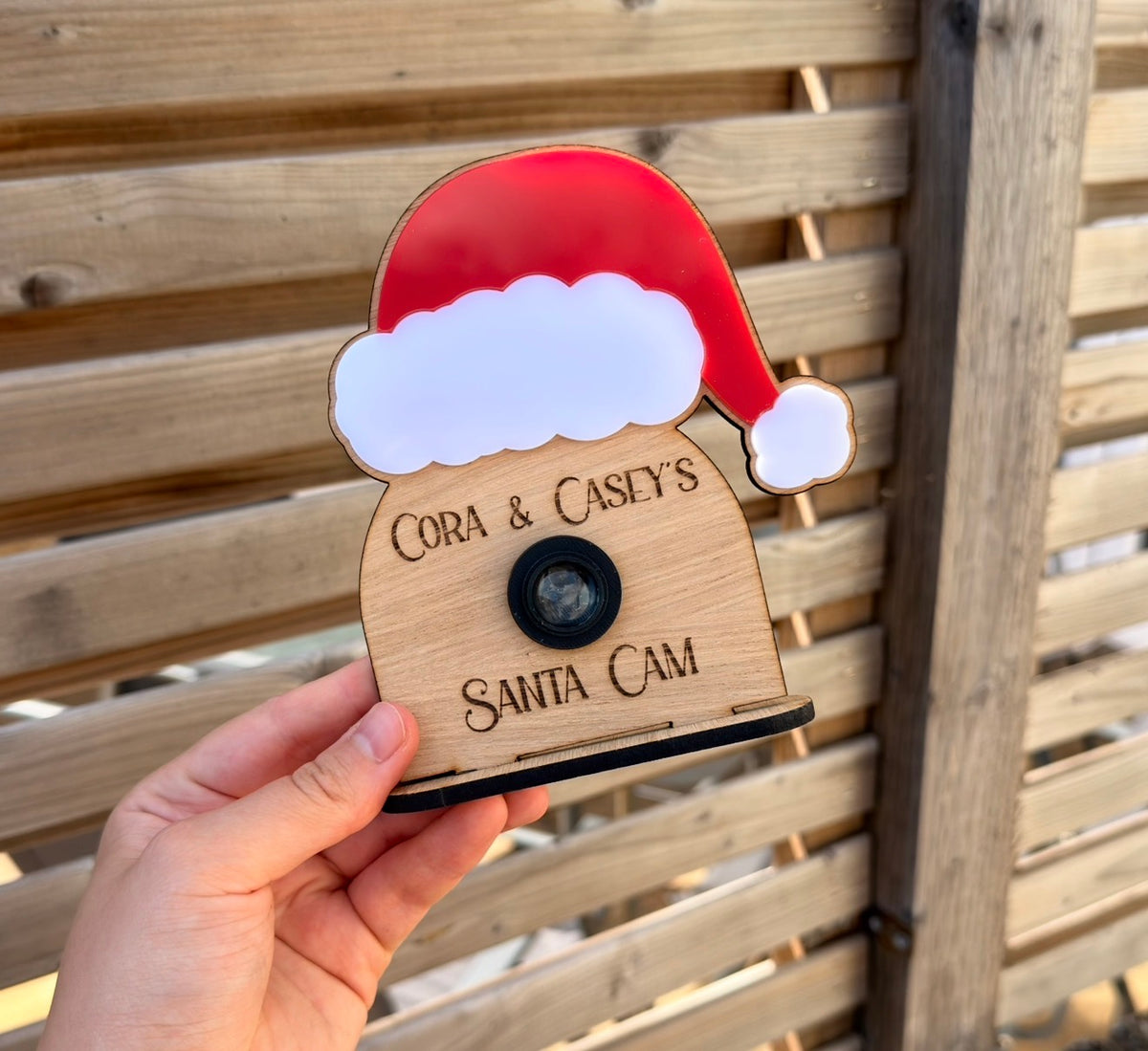 Santa with 3D Lens , oak veneer & acrylic with stand