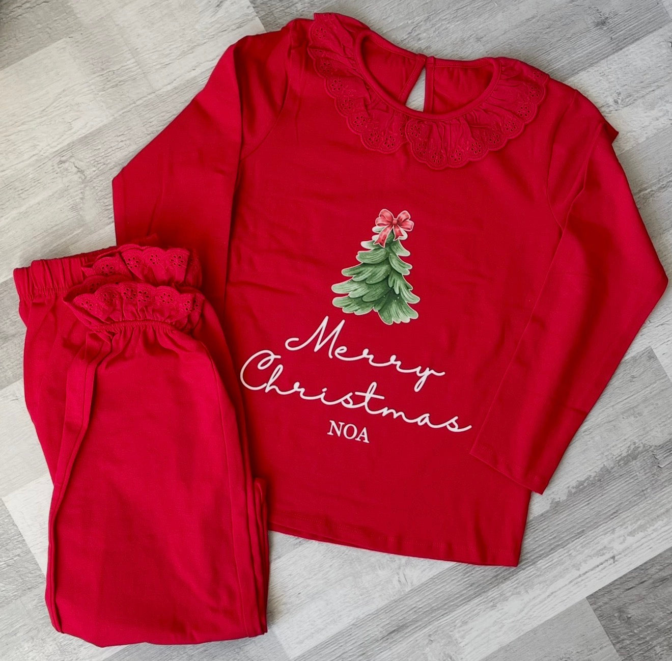 Christmas tree , Red frill Christmas pyjamas
