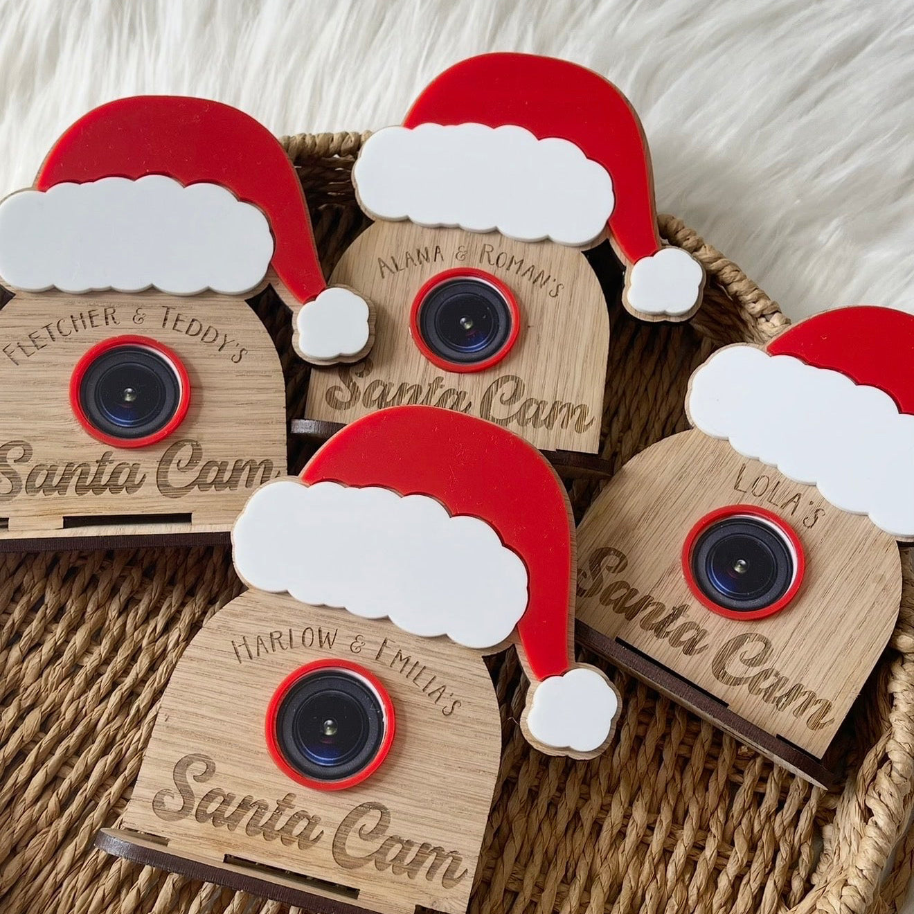 Santa with 3D Lens , oak veneer & acrylic with stand