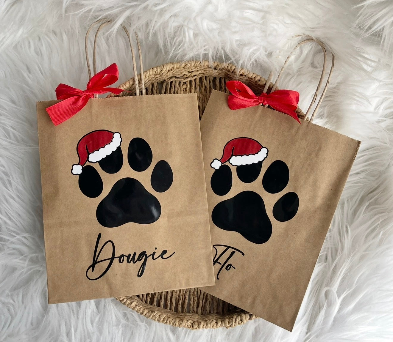 Santa paws - brown paper gift bag