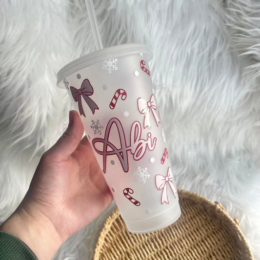 Christmas cold cup - bows , snowflakes & candy canes