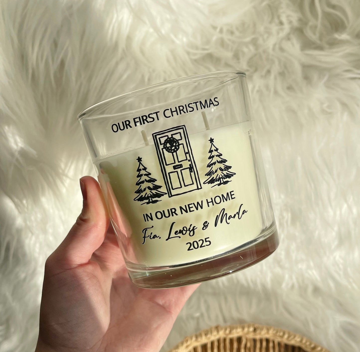 First Christmas in our new home medium candle