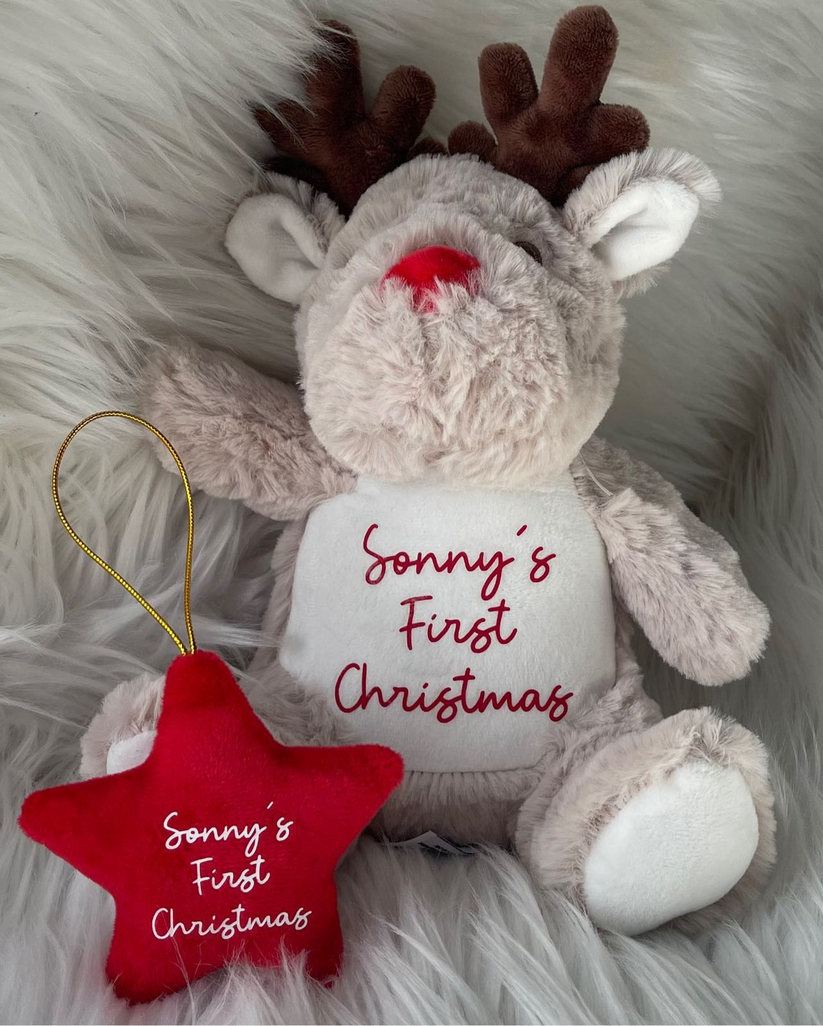 First Christmas reindeer and star tree decoration bundle