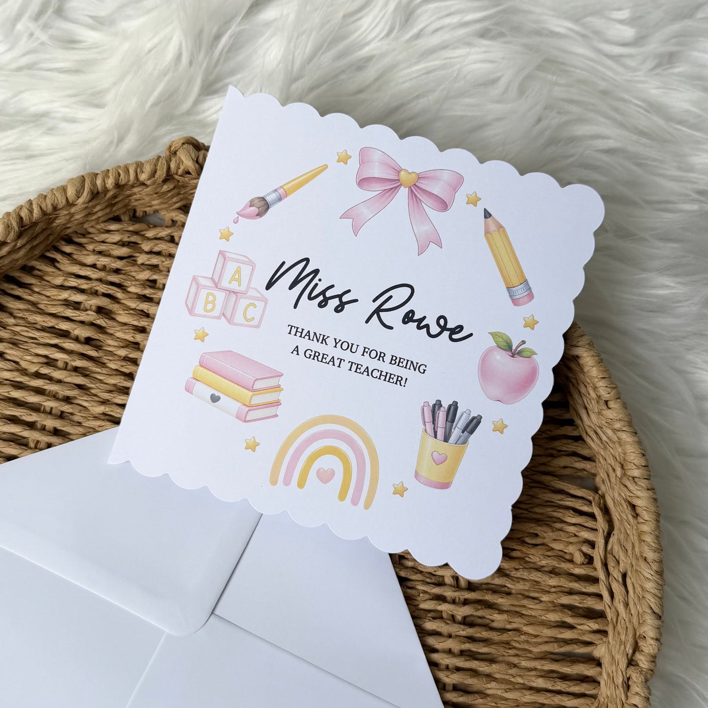 Teacher wreath card (pink / Navy)