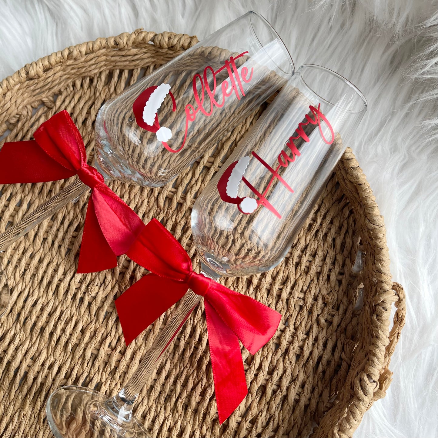 Santa hat champagne flutes