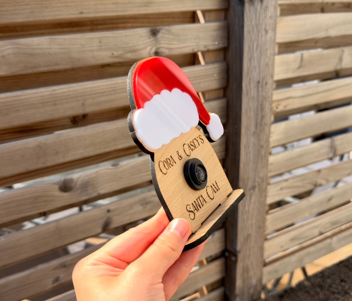 Santa with 3D Lens , oak veneer & acrylic with stand