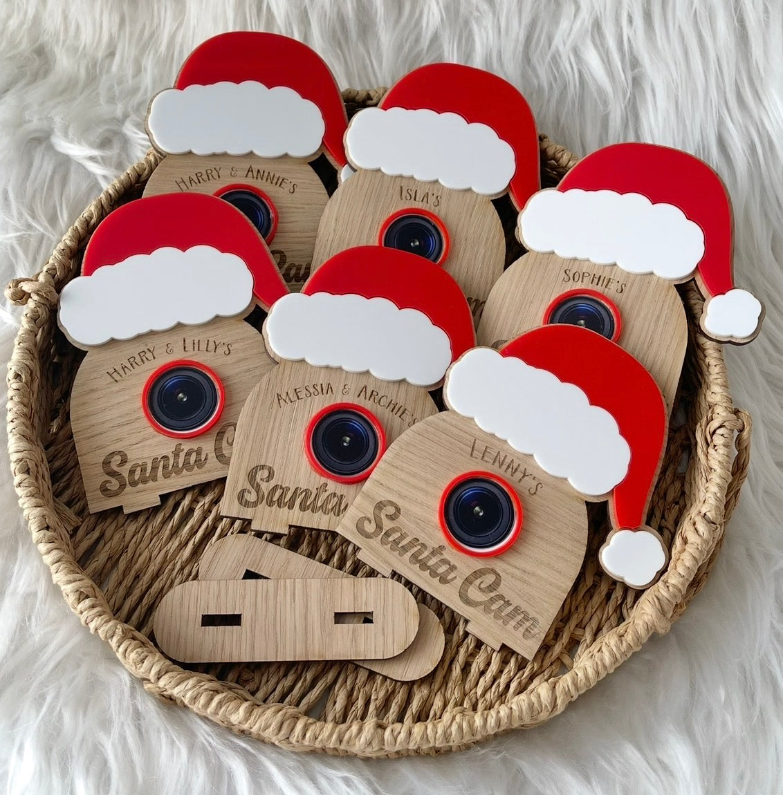 Santa with 3D Lens , oak veneer & acrylic with stand