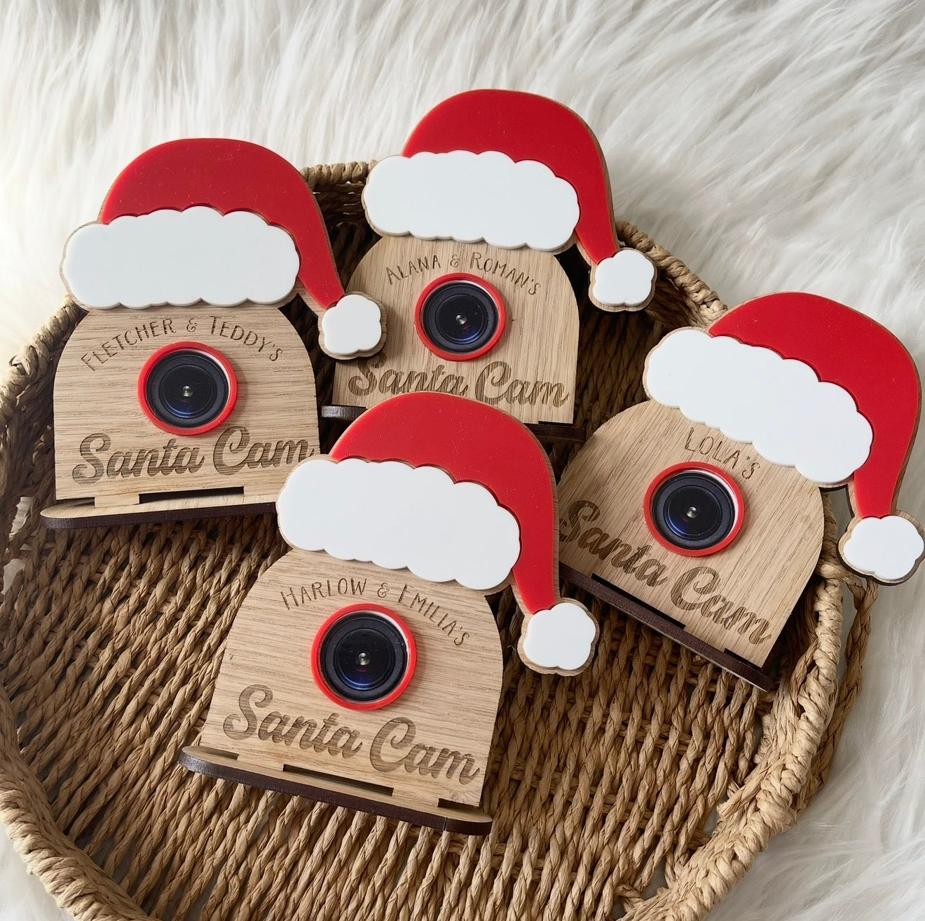 Santa with 3D Lens , oak veneer & acrylic with stand