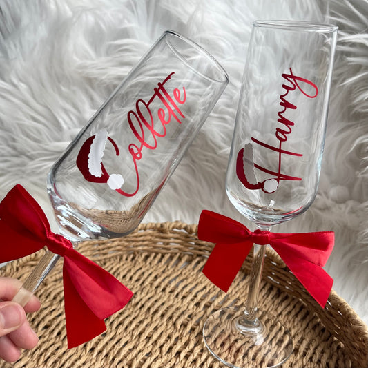 Santa hat champagne flutes