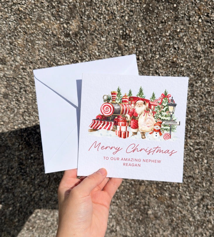 Candy cane train 6” Christmas card