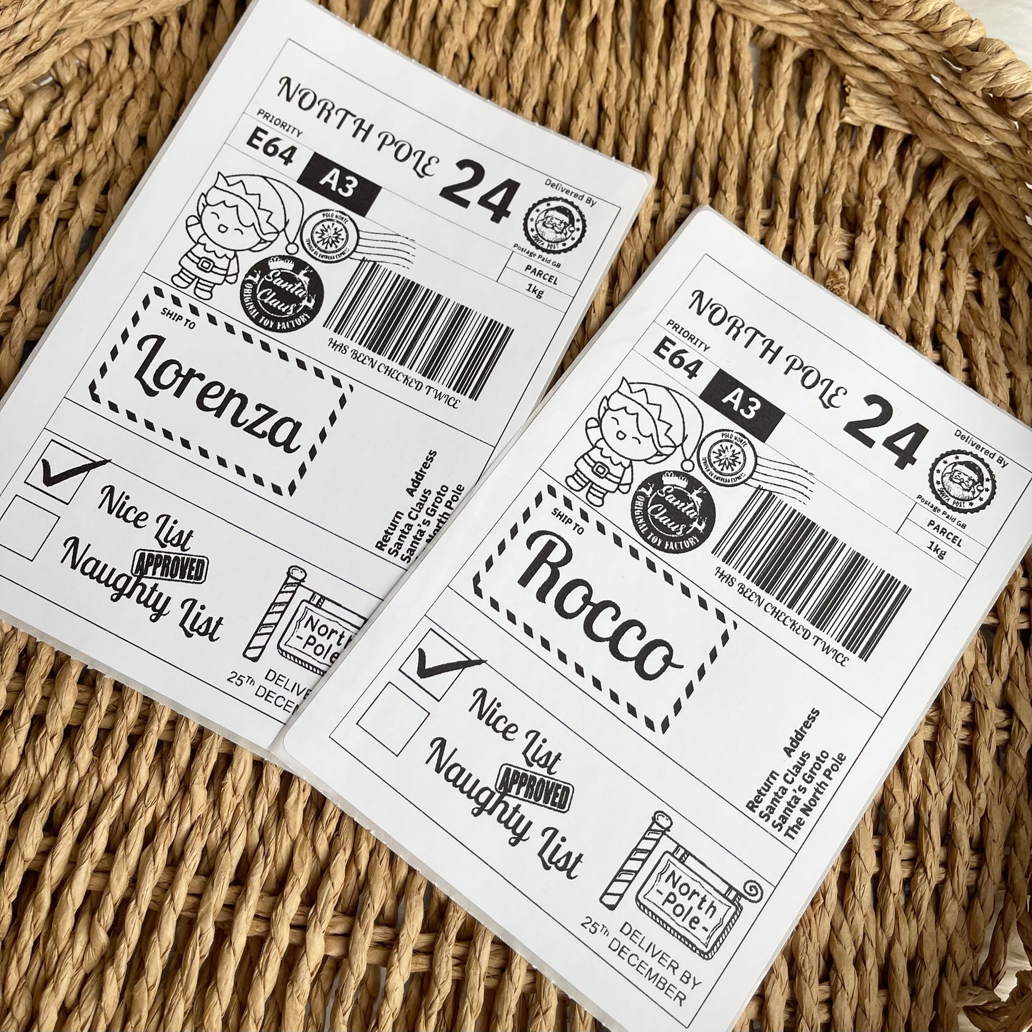 X10 nice list postage labels