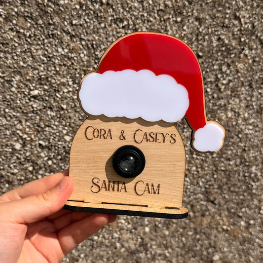 Santa with 3D Lens , oak veneer & acrylic with stand