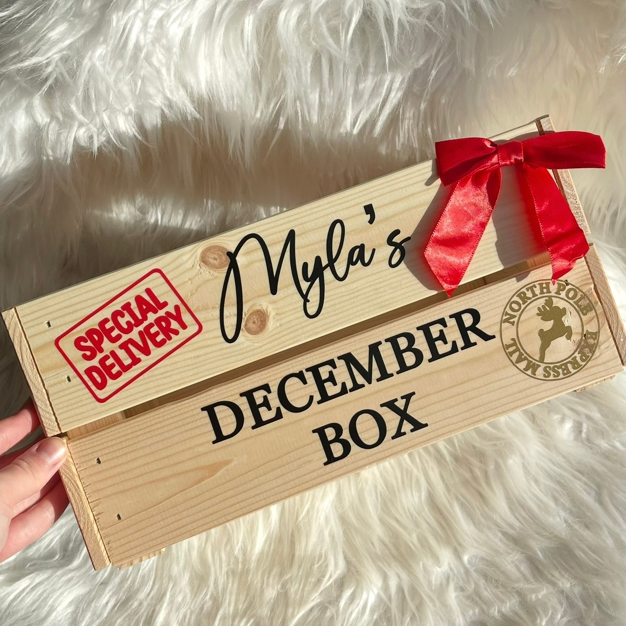Christmas crate with red bow (December box / Christmas Eve crate)