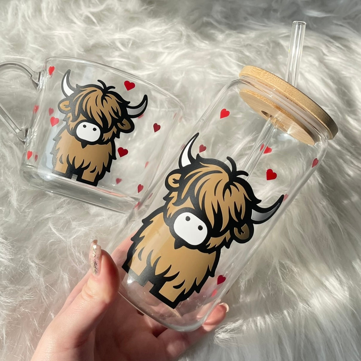 Highland Cow heart cups