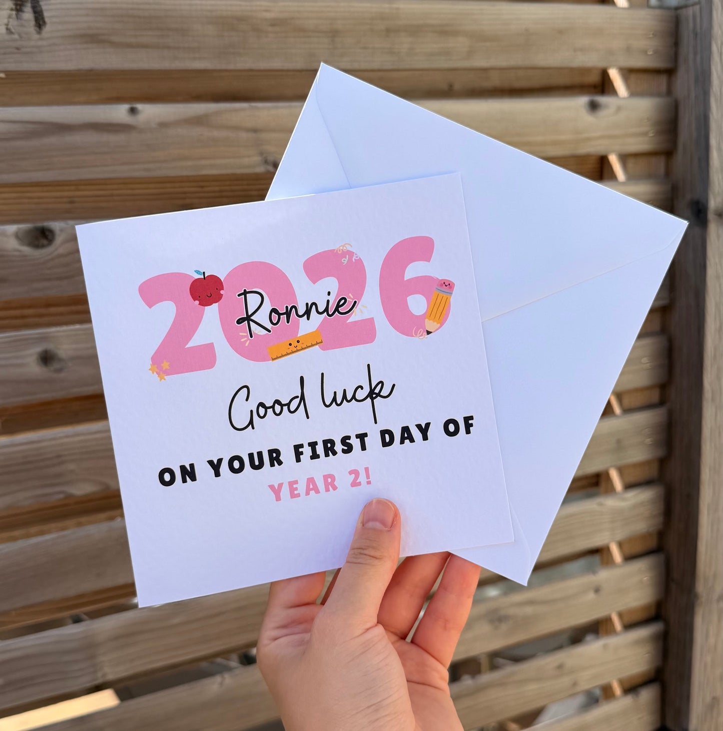 Good luck on your first day of… Back to school 6” card