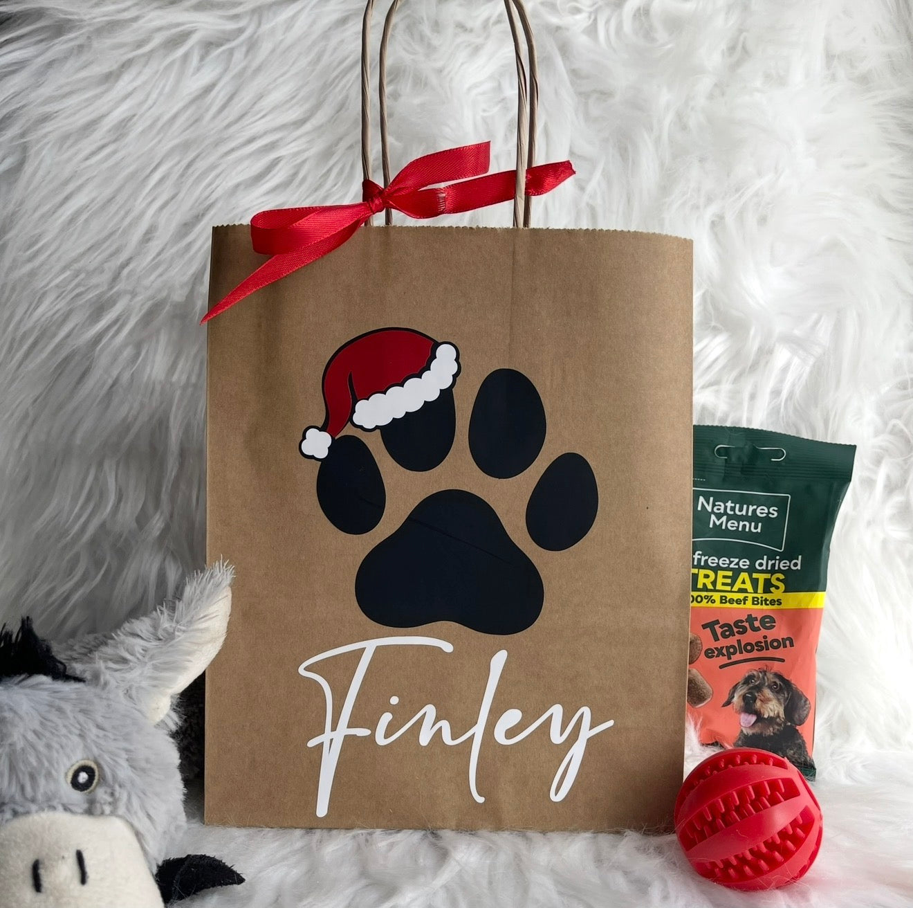 Santa paws - brown paper gift bag