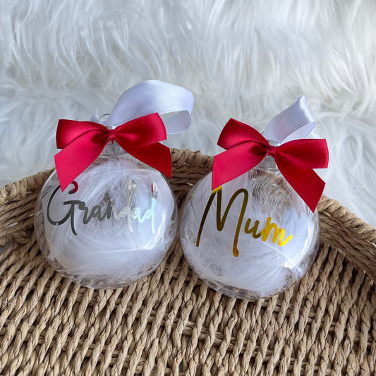 Feather filled baubles