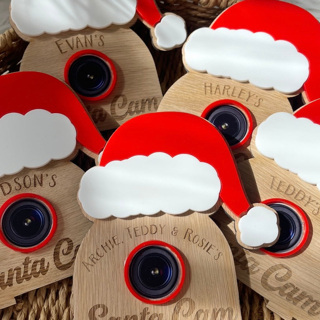 Santa with 3D Lens , oak veneer & acrylic with stand
