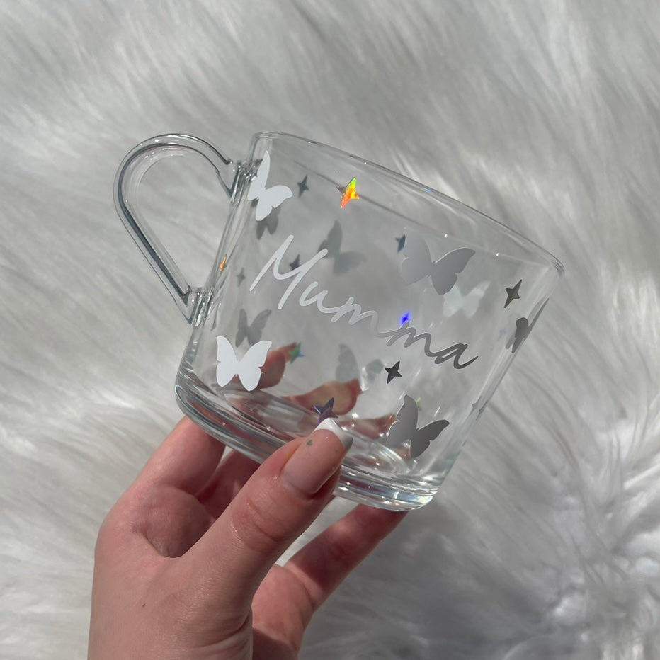 White butterfly mug