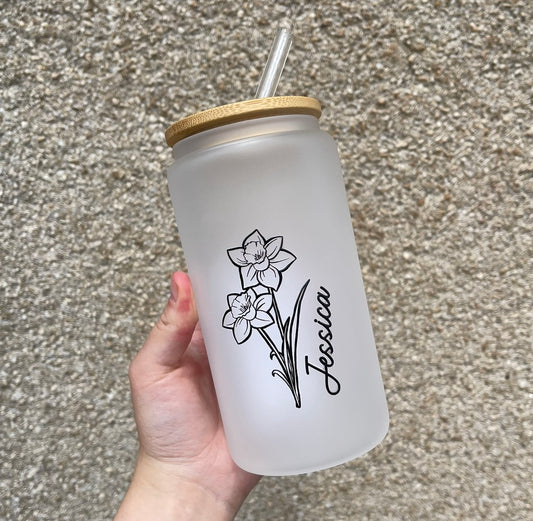 Birth flower frosted can glass